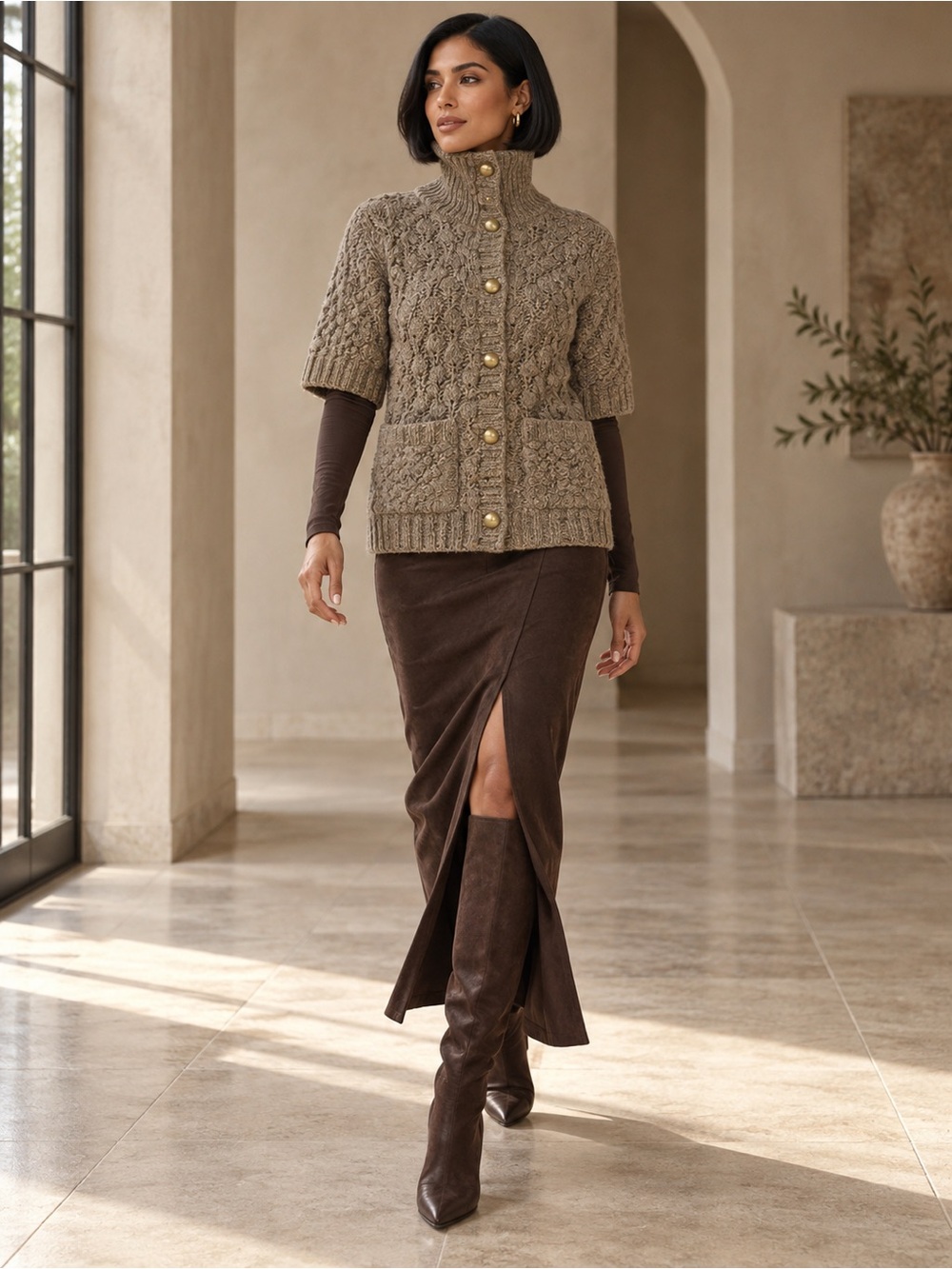 Juicy Couture Brown Suede Maxi Wrap Skirt with Front Slit
